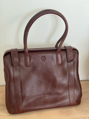 Vintage Max Studio Brown Pebble Leather Satchel Y2K Minimalist Top Handle Bag